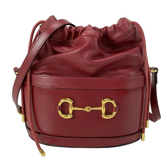 GUCCI Horsebit 1955 Bucket Bordeaux Leather Shoulder Bag 1055-081725 - Picture 1 of 14